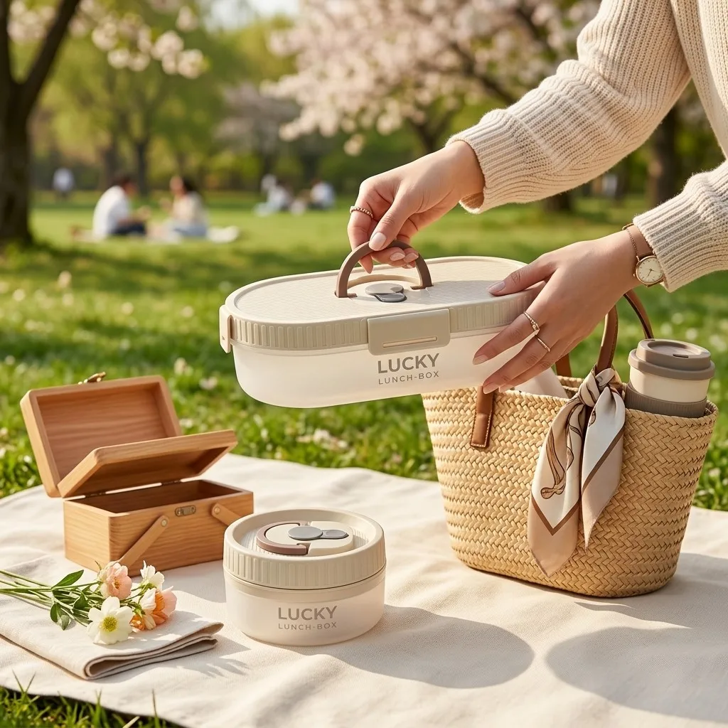 Meal Prep Or Prep Meal - Tragbares Bento-Lunchbox-Set, auslaufsicher, 3-teilig, Mikrowellengeeignete Lebensmittelbehälter,