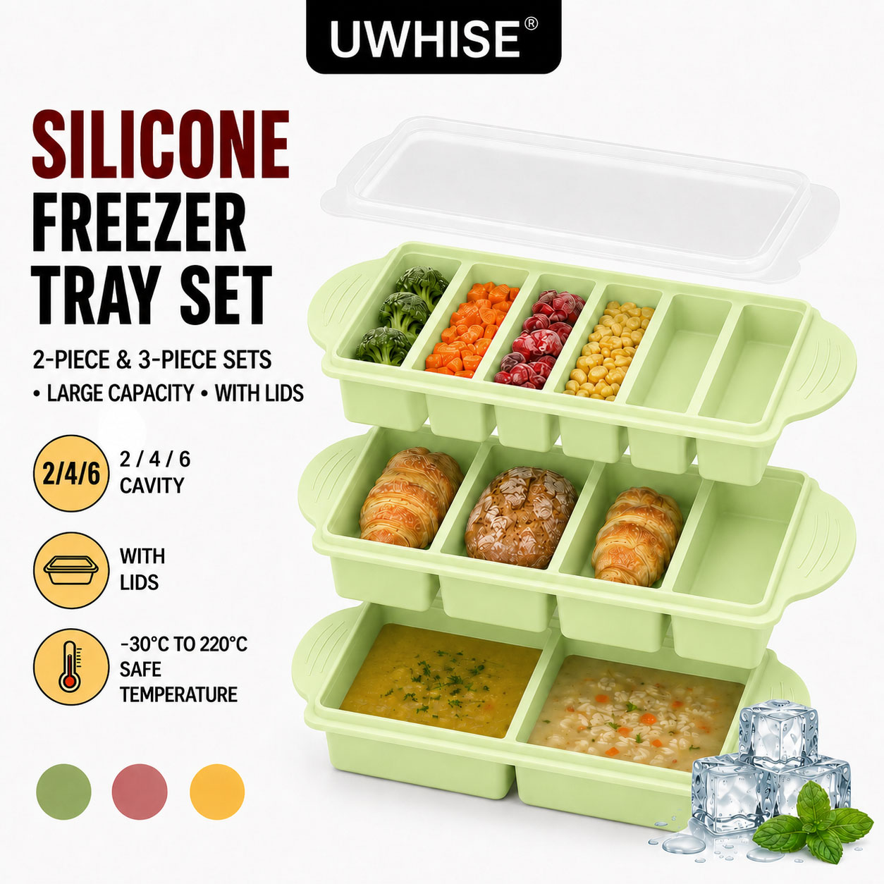 Uwhise 2/3er-Pack Silikon-Gefr – Meal Prep Template Bewertung und Preis